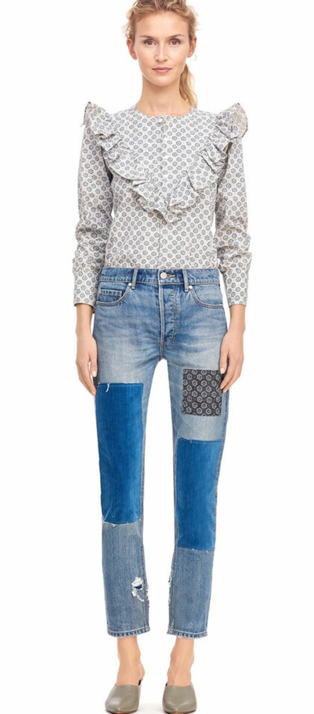 La Vie Patched Velvet and Print jeans